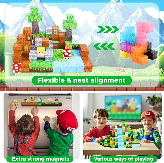 Magnetic Blocks-100PCS Magnetic Toy World Set Magnetic Building Blocks, STEM Montessori Sensory Toys for Toddlers Kids Boys Girls Ages 3 4 5 6 7 8 9 10 Christmas Birthday Gifts
