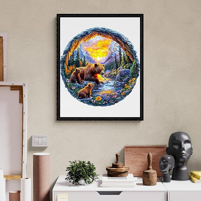 KAAYEE Wooden Puzzles for Adults 200 Pieces Visual 3D Bear Family Wooden Jigsaw Puzzles for Adults Animal Wood Puzzle Gifts for Mom Mother's Day Adult Kids Bear Puzzle(11.4 * 11.4in)