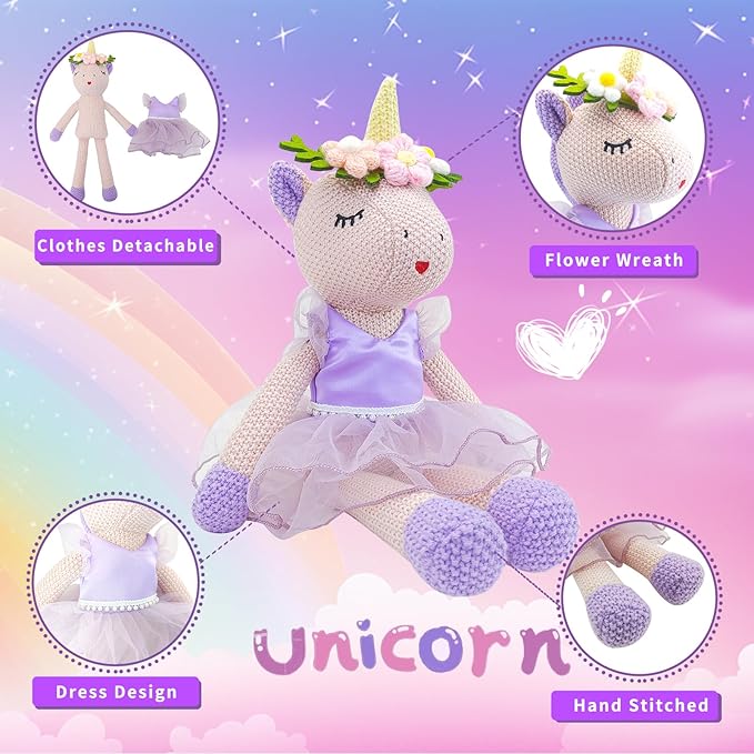 Unicorn Stuffed Animals Plush Ballerina Baby Doll, U nicorn Toys for Girl Age 4-6, Stuffed Animals for Girl 4 Year Old Girls Birthday Gifts U nicorn Decorations for Girls Toys 4-5(Pink)