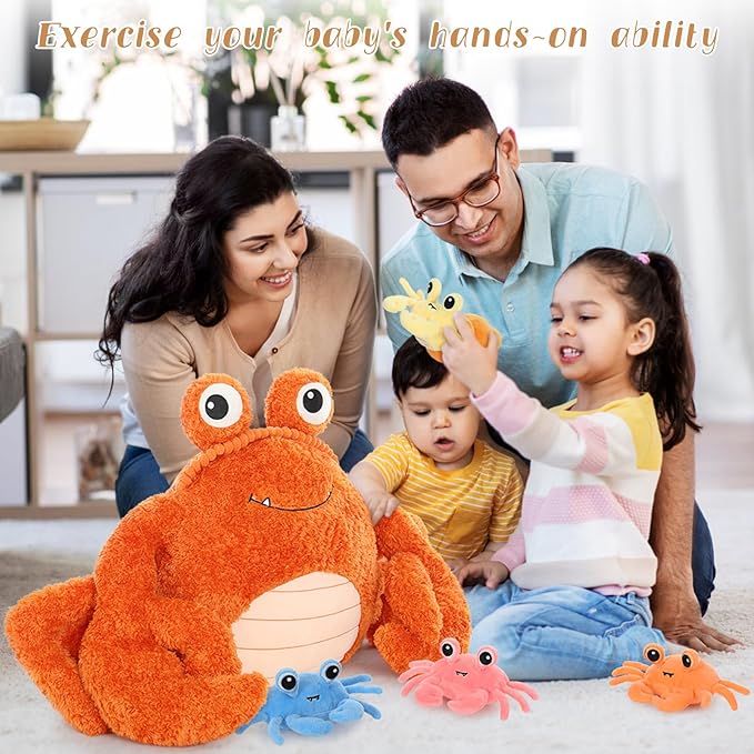MorisMos 5 Pcs Crab Plush Stuffed Animal, 32" Large Mommy Crab with 4 Babies, Crabs Stuffed Plushies Gift for Girls Boys Kids