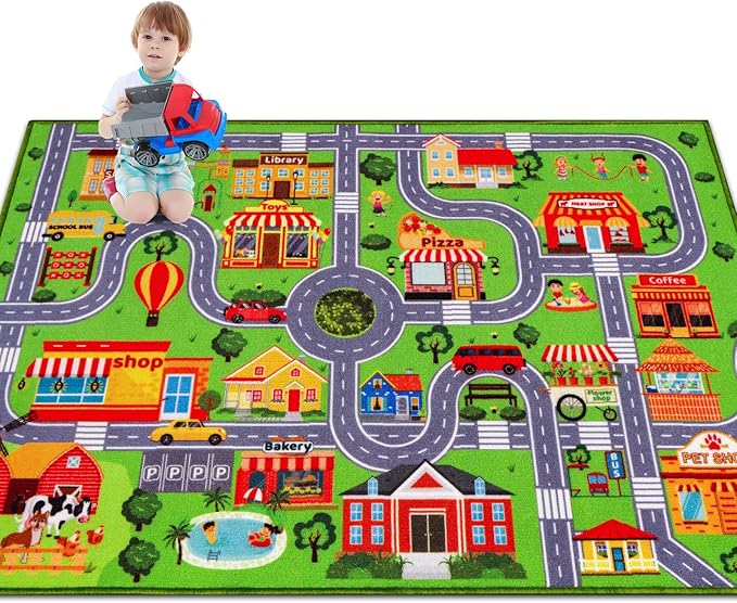 Kids Rug Car Play Mat Carpet, Extra Non-Slip Traffic Road Rug for Kids, City Map Educational Mat for Playroom Boys Bedroom Classroom (59X39.4 INCH, Classic)