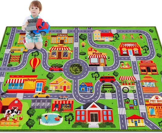 Kids Rug Car Play Mat Carpet, Extra Non-Slip Traffic Road Rug for Kids, City Map Educational Mat for Playroom Boys Bedroom Classroom (59X39.4 INCH, Classic)