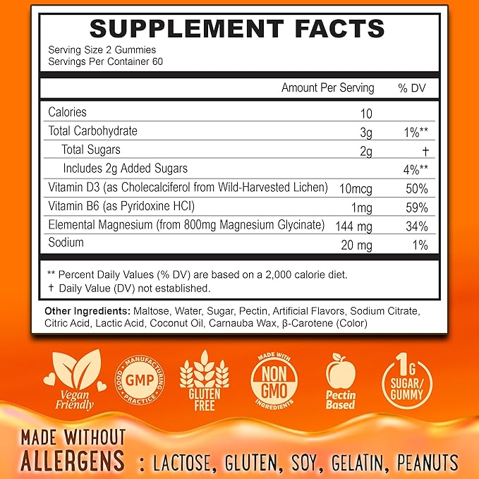 Center-Filled Magnesium Glycinate Gummies 400MG - High Absorption for Kids, Teens & Adults - Supplement for Sleep, Calm & Muscle Relaxation with B6 & D3 - Gluten Free & Vegan Friendly - 120 Count
