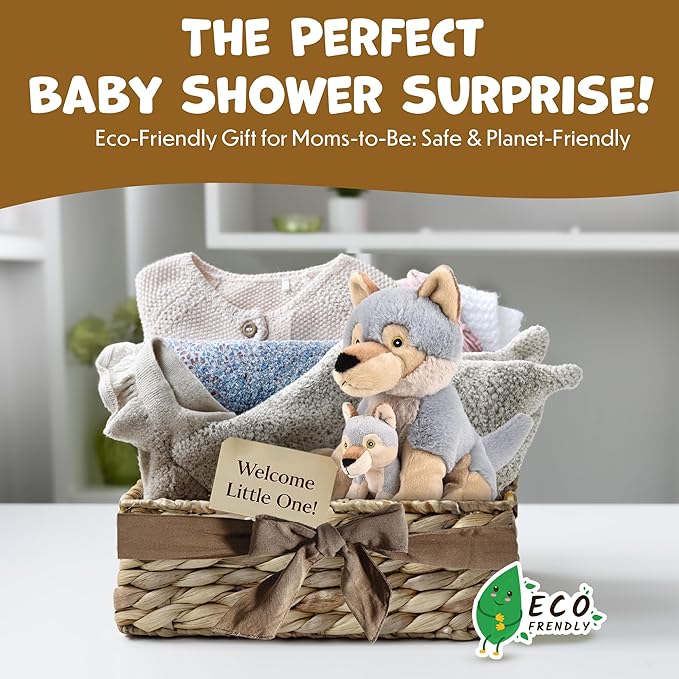 Mom and Baby Stuffed Animals for Boys & Girls, Safari Baby Shower Decorations, Nursery Decor, Zoo Animals for Toddlers, Quality Realistic Toys for Kids, Cute, Soft, Huggable, Squeezable (9.5" Wolf)