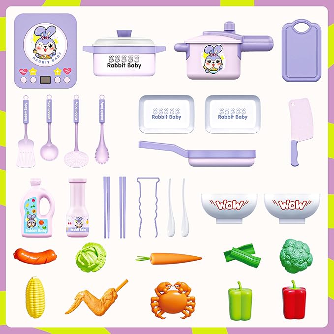 SMILESSKIDDO Play Kitchen Playset for Kids 3-12 Year Old - Toy Kitchen Pretend Play Food Sets for Girls Boys, Purple Play Pots and Pans Sets for Kids Kitchen, Learning Gift for Toddlers