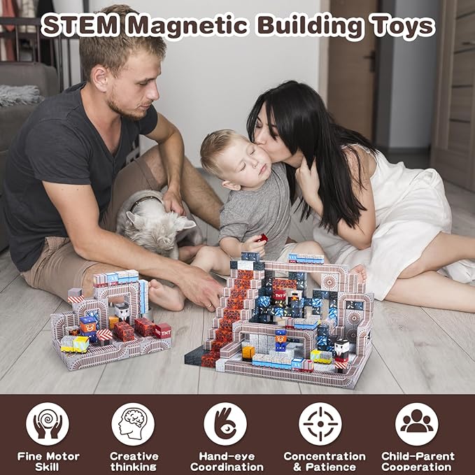 GEVINST Magnetic Blocks for Kids Ages 4-12, 1" Magnet Blocks Toys Train Tracks Set, Magnetic Cubes STEM Sensory Toys for 3+ Year Old Boys & Girls Christmas Birthday Gifts