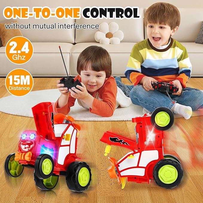 Remote Control Car for Kids 3 4 5 6 7 Year Old,90° Upright Stunt Rc Cars with Light and Music,Rocking Tumbling Electric Train Toy for Boys Girls Son Children's Day Gifts (Red)