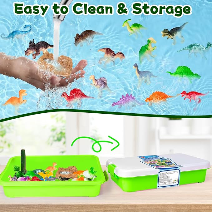 Dinosaur Sensory Bin Toys for Kids, 49Pcs Dinosaur Sandbox Play Sand Kit with 2.2lbs Magic Sand, Dino Figures, Forest Scene Models, Shovel, Preschool Toddler Activities Birthday Gift for Age 3-8