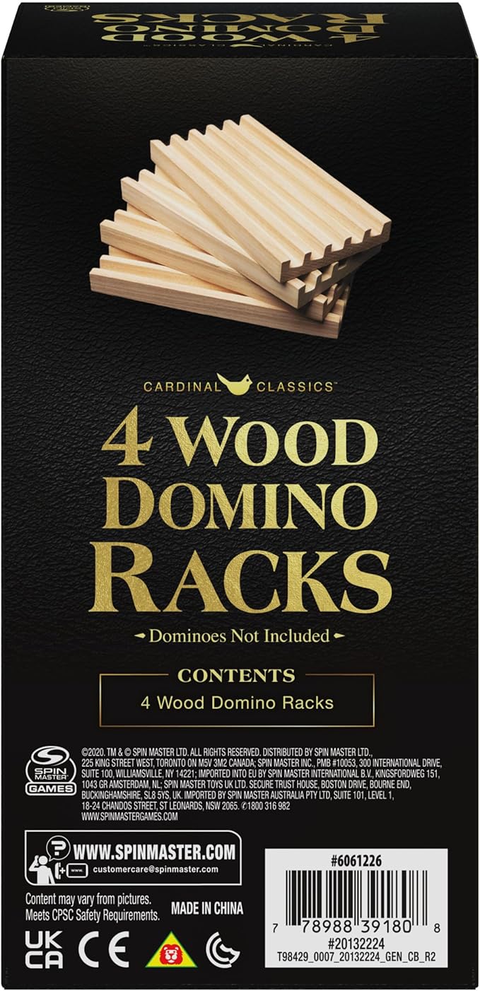 Spin Master Games, Wooden Domino Racks, Set of 4 Trays for Mexican Train Dominoes, Dominoes Games, Classic Game, Kids Game, Adults & Kids Ages 8+