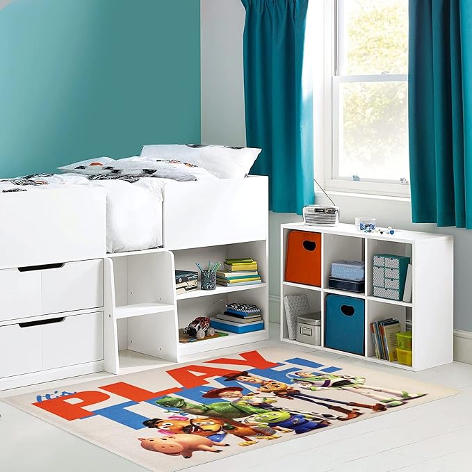 Gertmenian Disney Toy Story Rug Boys Girls Childrens Bedroom Decor Kids Home Room Mat Bedding Area Carpet, 4x6 Large, Pixar It's Play Time Multi-Colored White