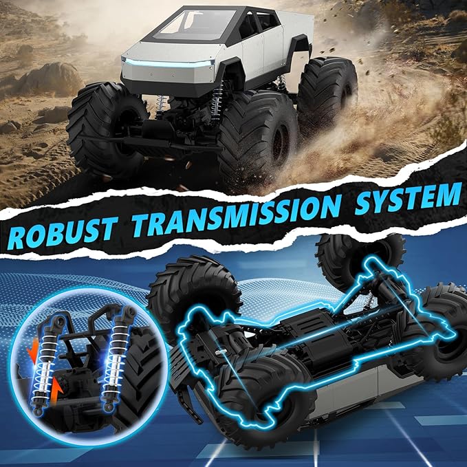 INGQU® 1:8 Big Monster Truck Toys, XXX-Large Alloy 4WD Off Road Remote Control Truck with 3 Powerful Motors LED Headlight, 2.4GHz All Terrain Rock Crawler RC Truck for Boys Kids Age 6 7 8 9 10-12+