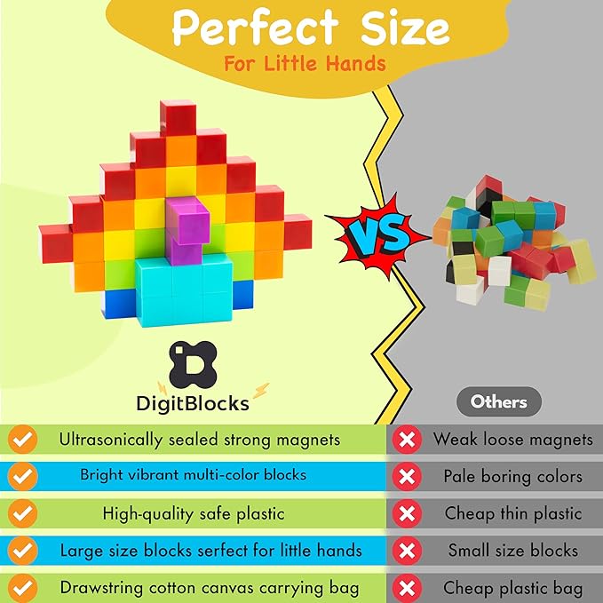 Magnetic Building Blocks for Kids 48PCS STEM Montessori Magnet Cubes in Bright Colors Educational Construction Toy Set Boys Girls Ages 3-9