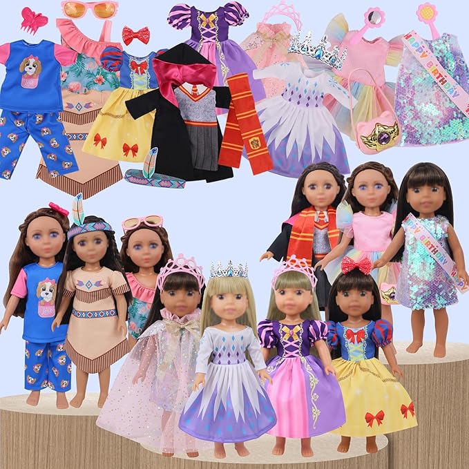 20 PCS Glitter American Girl Clothes, for 14" Baby Doll Clothes and Accessories (14 inch Doll Girl Clothes)