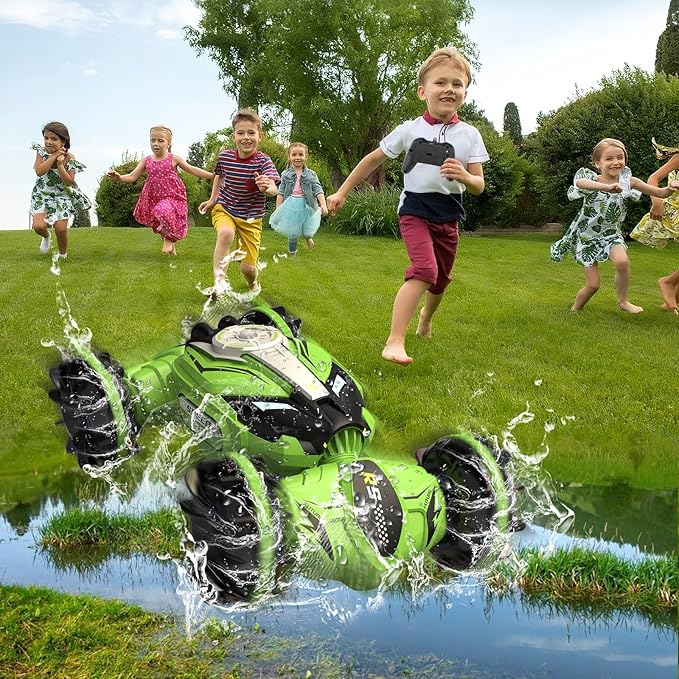 Amphibious Remote Control Car Boat - 4WD Gesture RC Stunt Car 2.4 GHz Transforms Waterproof Vehicle Toys for 5-12 Year Old All Terrain Water Beach Pool Summer Fun Toys for Kids Ages 8-12 Boys
