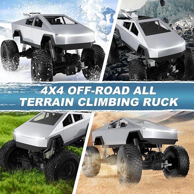 1:8 RC Car, Large Cyber Monster Truck Model 4WD with 2 Batteries and Dual Motors, LED Headlight,Off-Road RC Truck, 2.4GHz All Terrain Off Road Monster Truck for Boys Kids