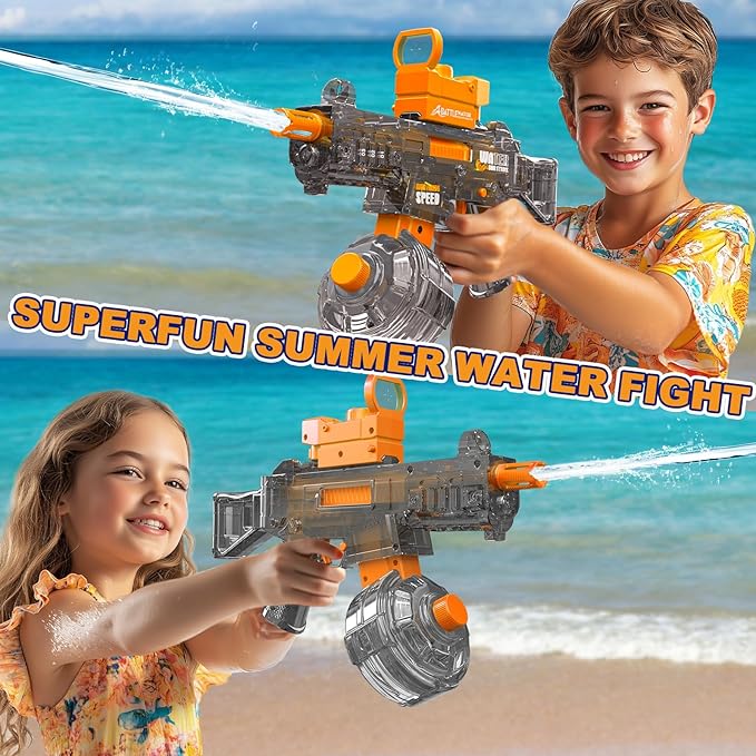 Electric Water Gun for Adults Kids Automatic Squirt Water Gun with Large Capacity High-Powered Water Blaster Up to 33 FT Long Range Summer Outdoor Beach Pool Water Fighting Toy for Boys Girls Orange