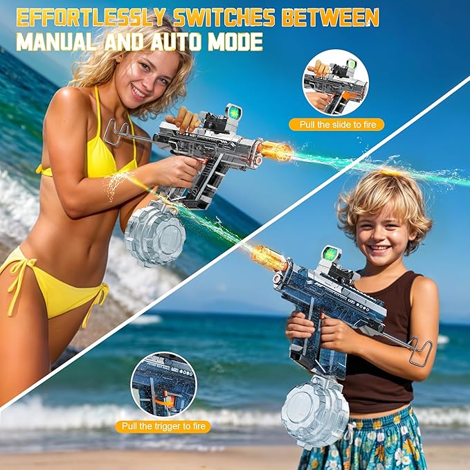 Automatic Electric Water Gun with Light Up, 26-32 FT Long Range Powerful Squirt Guns with 800CC Large Capacity for Adults Kids, Water Blaster Pistol Outdoor Summer Toys for Pool Beach Party