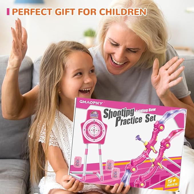 GMAOPHY Bow and Arrow Toys with LED Flash Lights, Birthday Gift for Girls 4 5 6 7 8 9 10 Year Old, Archery Set Indoor Outdoor Activity with 20 Suction Cup Arrows, 2 Targets & Quiver, Kids Sport Toys