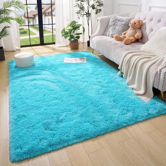 Amearea Premium Soft Area Rug 4x5.3 Feet, Blue Rugs for Living Room, Fluffy Carpet for Bedroom Nursery Playroom Teen Bedside Home Decor, Comfortable Indoor Furry Dorm Carpets, Blue
