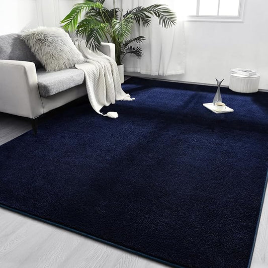 FlyDOIT Area Rugs for Bedroom Living Room, 5x8 Navy Blue Super Soft Comfy Thickened Memory-Foam Indoor Carpets, Modern Aesthetic Minimalist Carpet for Boys Girls Adults Apartment Nursery Home Décor