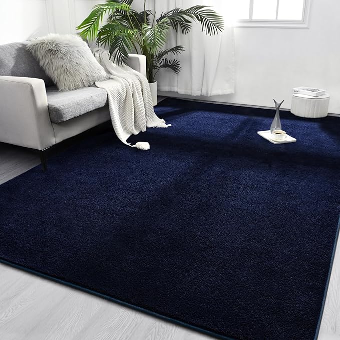 FlyDOIT Area Rugs for Bedroom Living Room, 4x6 Navy Blue Super Soft Comfy Thickened Memory-Foam Indoor Carpets, Modern Aesthetic Minimalist Carpet for Boys Girls Adults Apartment Nursery Home Décor
