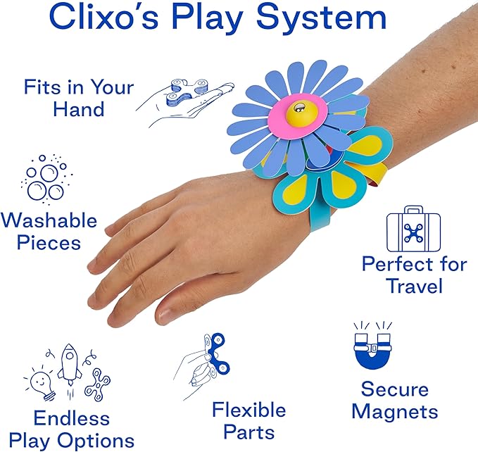 Clixo Rainbow Max 54 Piece Pack - Flexible, Durable, Imagination-Boosting Magnetic Building Toy- Modern, Modular Designs for Hours of STEM Play. A Multi-Sensory Magnet Toy, Travel Friendly. Ages 4-99