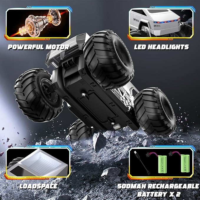 1:16 RC Car - 2.4 GHZ Remote Control Car with LED Light and Loadspace, 4WD All Terrain Waterproof Off-Road Cybertruck Toys, Electric Vehicle Toys for Kids, Gifts for Kids, Boys and Girls