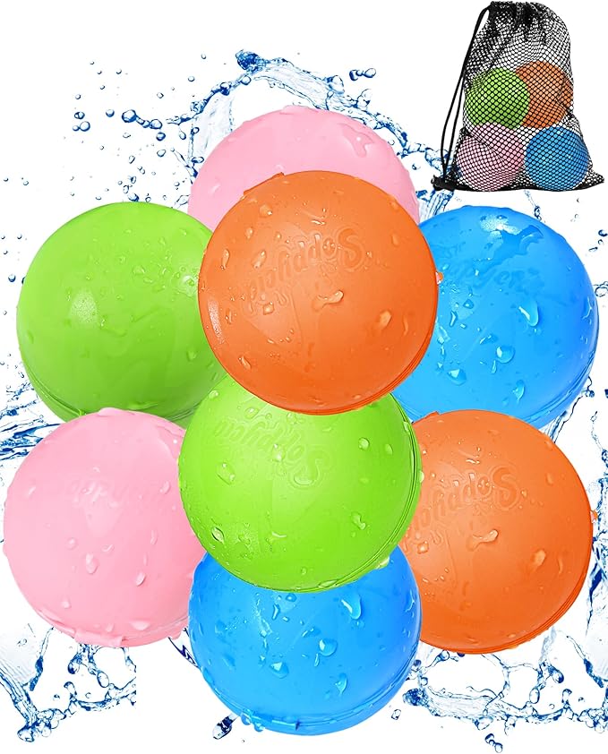 Multicolored Reusable Water Bomb Balloons,Pool Outdoors Summer Party Grasslands Toys Gifts,Automatic Water Filling Balloons for 3+ Years Old Boys Girls Adults(8Pack)