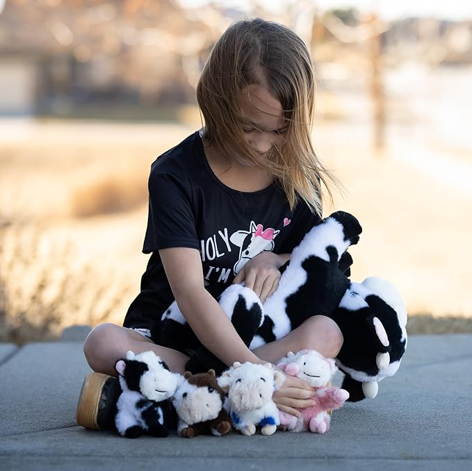 MorisMos 5Pcs Cow Plush Stuffed Animals, 16inch Mom Cow with 4 Babies, Realistic Stuffed Cows Plushies Toy for Kids, Boys, Girls