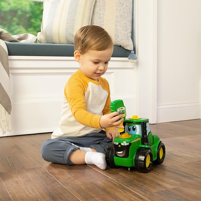 John Deere Key-n-Go Johnny Tractor Toy with Lights and Sounds - Interactive Driving Toy Tractor Includes 12 Interactive Ways to Play - Toddler Toys Ages 3 Years and Up