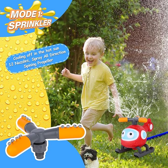 2 in 1 Outdoor Water Toys, Sprinkler for Kids Helicopter Tee Ball Set Kids Water Toys, Toddler Summer Toys Backyard Games for Kids Ages 3-12, Baseball Gifts Outside Toys for Toddlers Boys, Girls