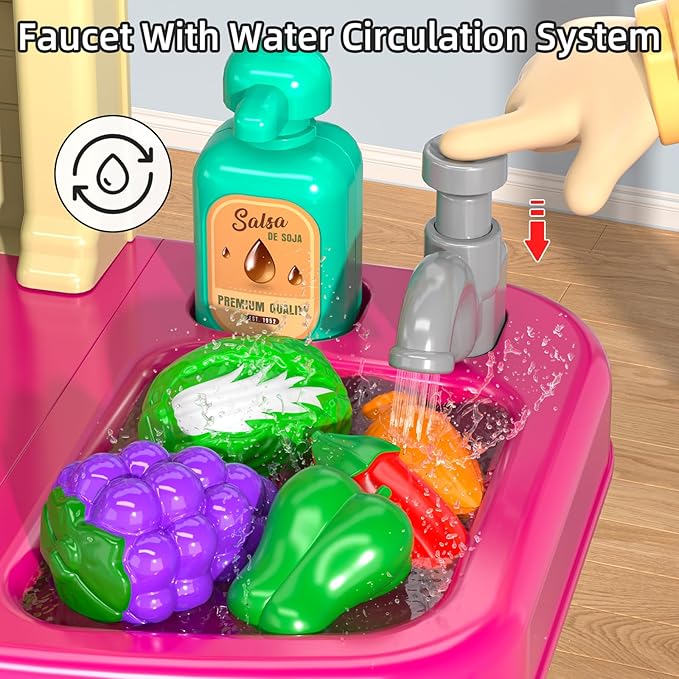 Pretend Play Kitchen Toy for Girls Age 3 4 5 6 7 8 - Toy Kitchen Accessories Food Toy for 3 4 5 6 Years Old Girls, Cutting Food Toy, Pretend Play for Toddlers 3-5, Girls Gifts Cooking Toys