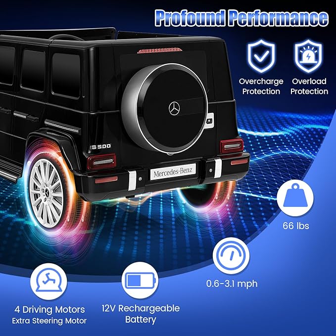 Costzon Ride on Car, Mercedes-Benz G500 Licensed Truck w/Rocking Mode, 3 Speeds, Remote, Horn, Music & LED Lights, Spring Suspension, 12V Battery Powered 4WD G Wagon Electric Vehicle for Kids (Black)