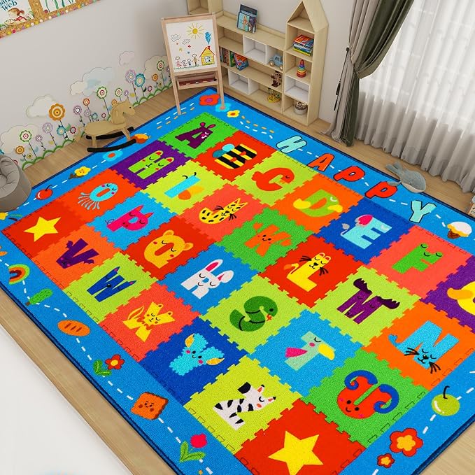 Classroom Rugs, Preschool Carpet for Classroom Elementary, School Learning Non-Slip Educational Carpet, Washable Kids Rugs for Playroom Nursery (Style 8, 59'' x 39.4")