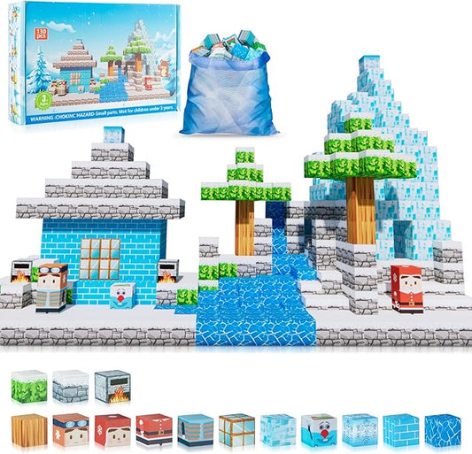 Magnetic Blocks-130pcs Mine Magnet 3D Craft World Set,Magnetic Blocks Le Building go Toys for Kids,STEM Sensory Toys for Toddlers Birthday Gifts,Constructions Toys for Boys & Girls Age 3+