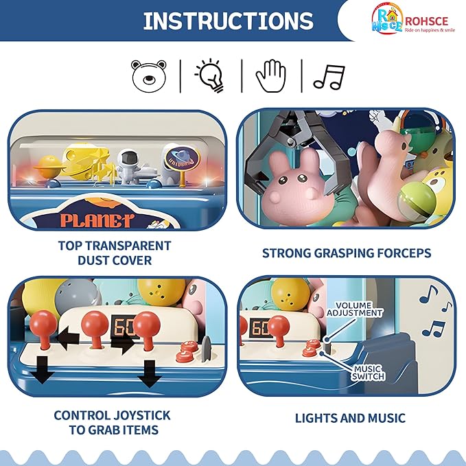 Claw Machine for Kids – Large Toy Claw Machine with Music Lights, Vending Machine Toy for Boys Girls, Includes Toys Inside, USB Rechargeable Candy Claw Game Machine for Kids Ages 4-12