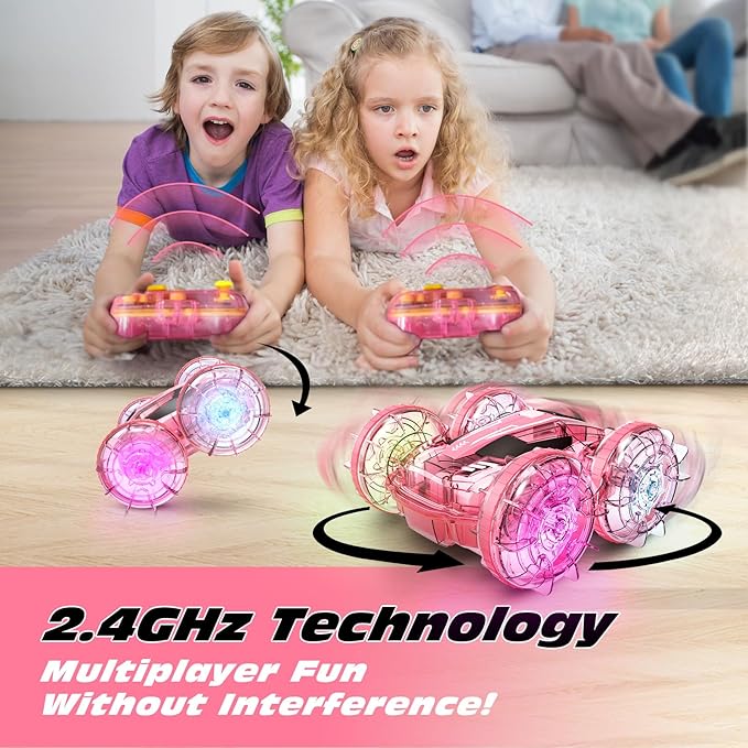 Tecnock Amphibious Remote Control Car Boat for Kids, 4WD RC Stunt Car with Waterproof Remote Control, 2.4GHz Gesture RC Cars with LED Lights, Water Pool Toys Gifts for Boys, Girls