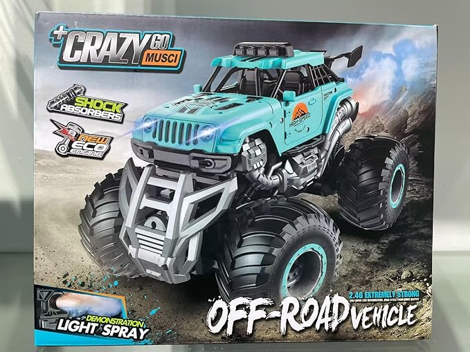 Remote Control Monster Truck 2.4GHz Remote Control Car, RC Monster Truck 2 Battery 80 Mins+,1:16 Scale Indoor Outdoor All Terrain Spray Remote Monster Trucks for Boys 4-7 8-12 and Girls