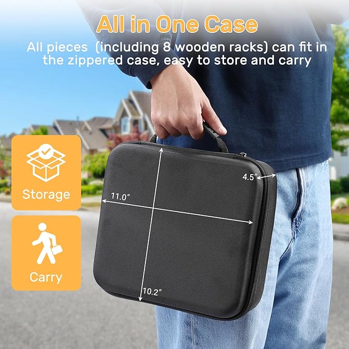 Rummy Cube 8 Player Edition with 8 Wooden Racks/Trays, 214 Large Numbers Rummy Tiles 6-8 Players Set with Zippered Case, Rummy Travel Game Set with 8 Tiles Holders for Family Adults Kids