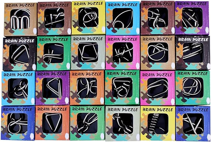 AHYUAN 24 Pack Metal Puzzles Easter Basket Stuffers IQ Wire Metal Puzzles with Paper Box Gift Package Great Educational Puzzle Games Toys Magic Trick Toy for Party Favor Kids Adults Challenge