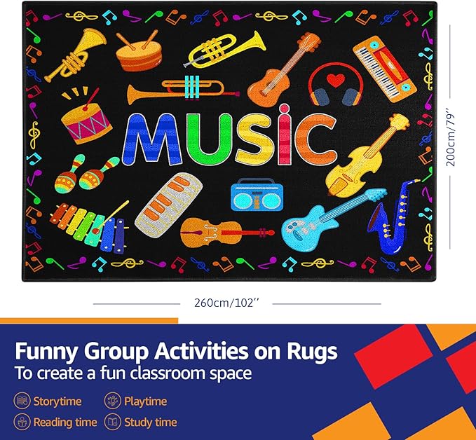 Classroom Rug Carpet 6'5"x8'5" Music Seating Learning Rug Elementary Area Carpet Non Slip Washable Soft Classroom Playmat for Preschool, Nursery, Playroom