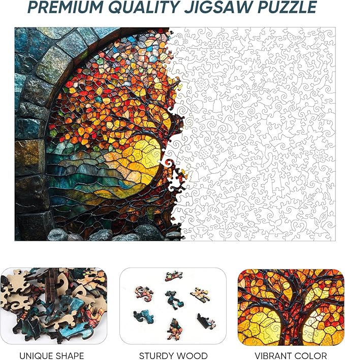 Wooden Puzzles for Adults 500 Pieces, Mosaic Tree of Life Jigsaw Puzzles, Medium,Unique Shape Adult Puzzles,Irregular Creative Gift for Family Game(16.7 * 11.1 in)