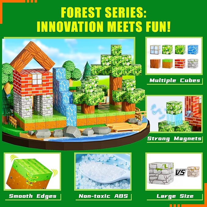 120PCS Magnetic Blocks - Build Magnet World Edition, Magnetic Blocks for Kids Ages 3-5, 4-8, 8-12, for Boys & Girls, STEM Montessori Sensory Toys for Toddlers Gifts for 3+ Years Old