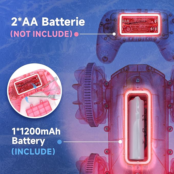 BEZGAR Amphibious Remote Control Car Toys for Ages 6-8, Rc Stunt Car with Water Gun for Boys and Girls 8-12, Remote Control Boat with Light Beach and Pool Toys for Kids (Pink)