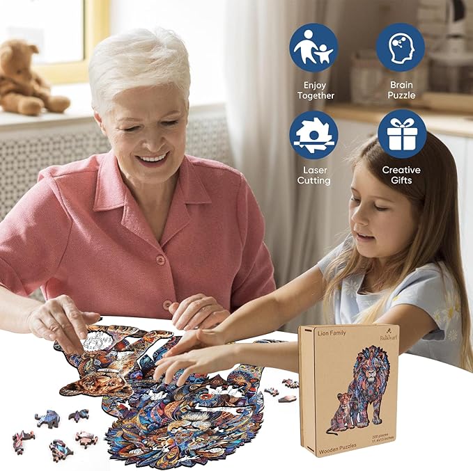 Lion Family 500 Pieces Wooden Puzzles for Adults Jigsaw Puzzles with Unique Shapes Fun Challenging Animal Puzzles for Kids and Couples on Birthday,Thanksgiving,Christmas 15.9" x19.3