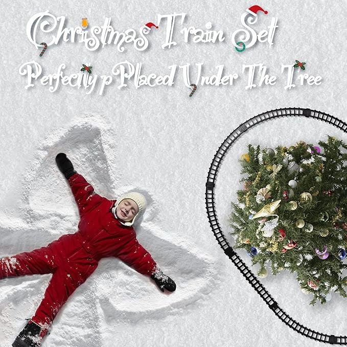 Electric Toy Train Set Around Christmas Tree, Classical Locomotive Engine w/Smokes, Lights & Sounds, Santa Claus Figure as Decoration, Gift for Kids Ages 3 and Up Boys Girls Toddler Children Presents