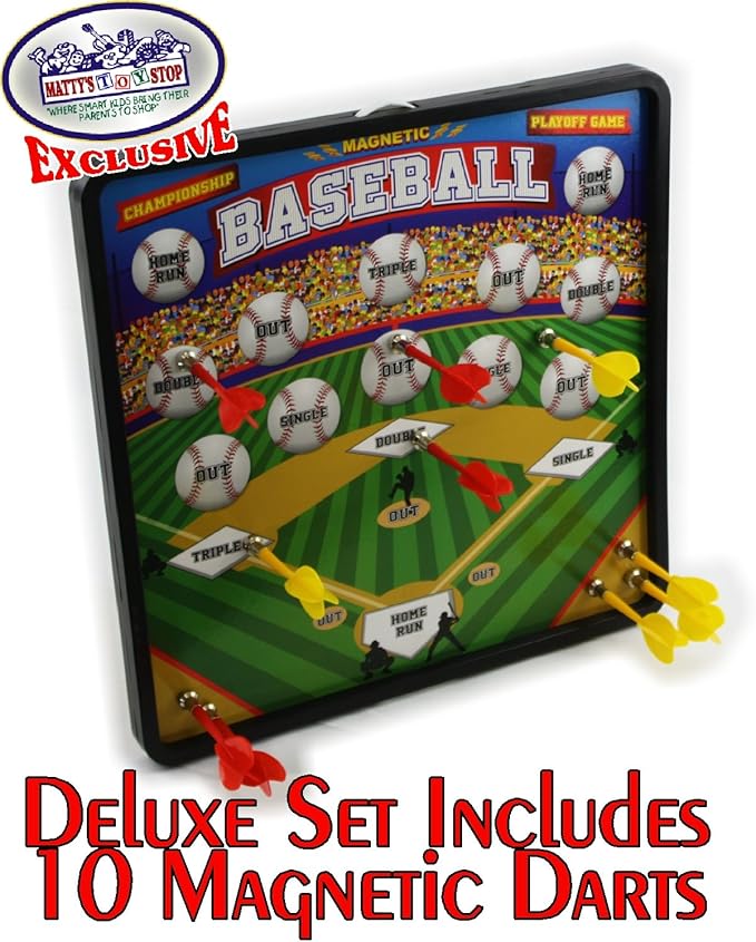 Deluxe 2-in-1 Reversible Magnetic Dartboard (Dart Board) with 10 Darts, Featuring Standard Darts & Baseball Games - Matty's Toy Stop Exclusive