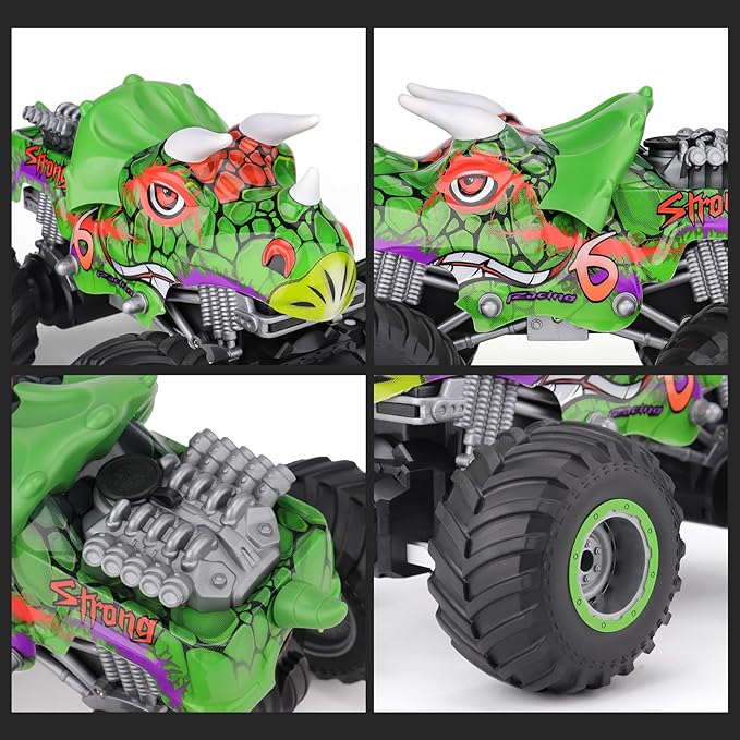 PREBOX Remote Control Monster Truck for Boys 8-12 - RC Dinosaur Car Toys for Kids Age 4-7, Birthday for Boys with Music Lights