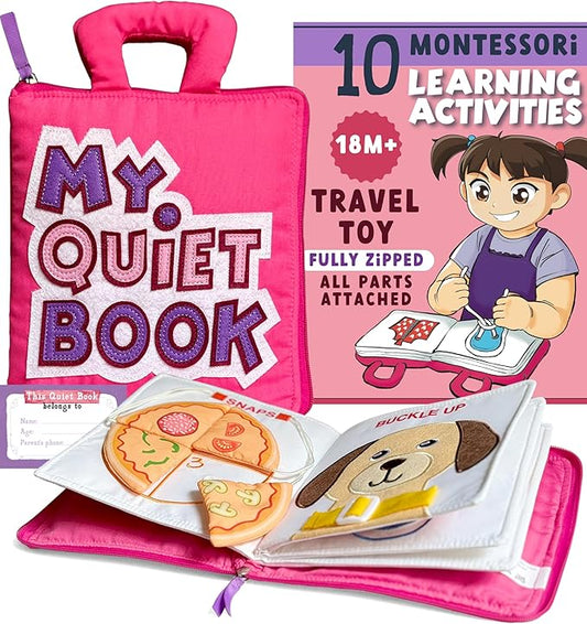 My Quiet Book - Toddler Travel Essential, Car Plane Activity Books, Montessori Busy Board Book, Airplane Toys for Toddlers 1-3, Gifts for 1 2 3 4 Year Old Girl, Birthday Gifts Toys Age 2-4