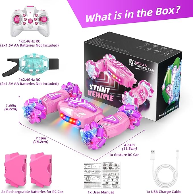 Gesture Sensing RC Stunt Car, Remote Control Car 360° Rotating 4WD 2.4Ghz RC Cars Transform Hand Controlled Toys with Light & Music, Best Gifts for Girls Age 6-7 8-12